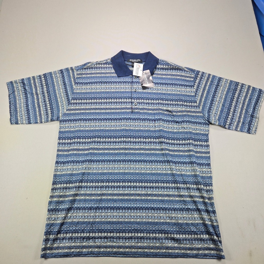 Emme Uno Polo Shirt Filoscozia Knit Geometric Blue Mens XL